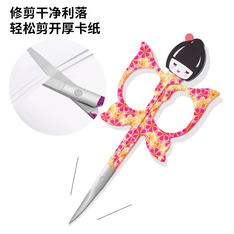 Russian Doll Covered Butterfly Beauty Scissors Stainless Steel Eyebrow Trimming Scissors Pointed Beauty Scissors Cartoon - Image 3